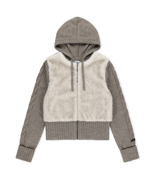 W Faux Fur Knit Zip Jacket Oatmeal