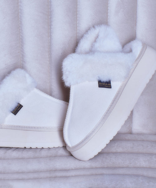 CLOUDY FLATFORM FUR SLINGBACKS - CREAM