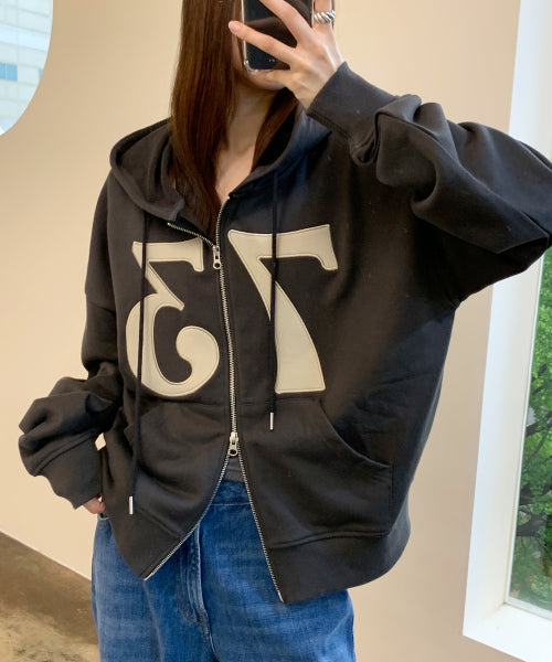 Letters 73 Cotton Hooded Zip-Up (Charcoal)