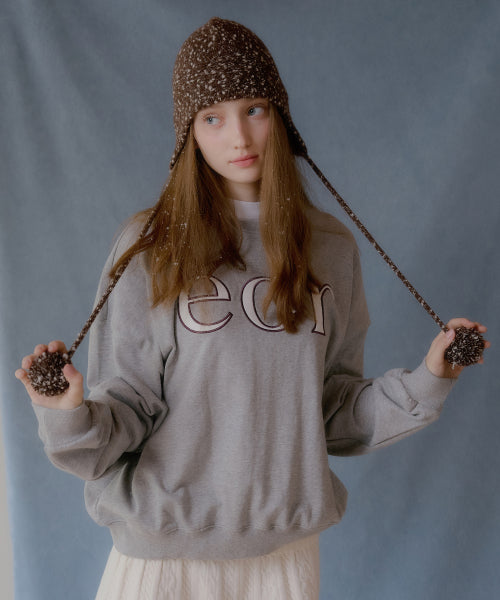 Pompom Dot Ear Muff Alpaca Beanie (Brown)