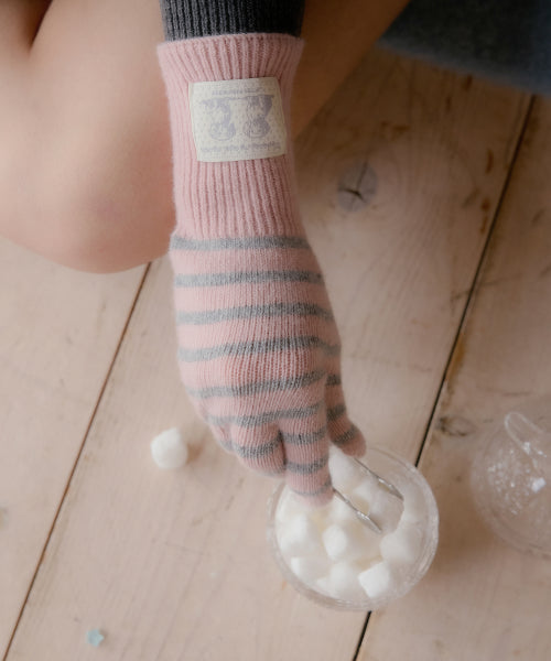 Puppy Label Stripe Gloves (Pink)