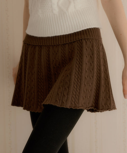 Jess Cable Pleats Knit Skirt (Brown)