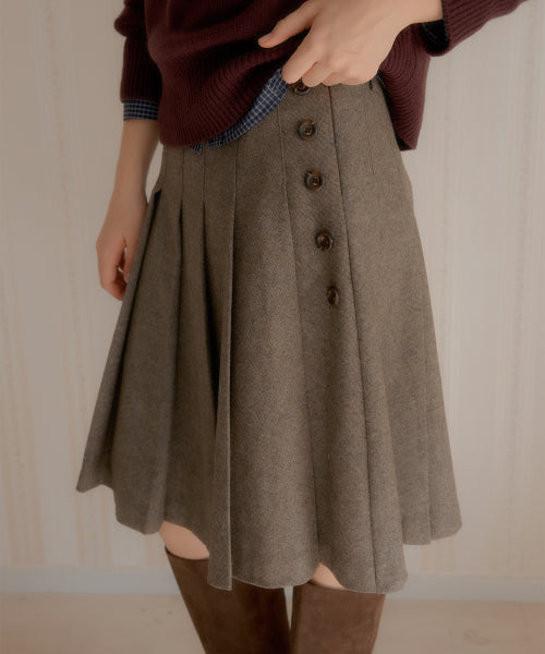 Burton Midi Pleats Wool Skirt (Brown)