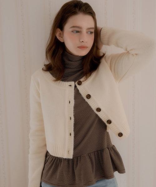 Chunky Lip Crop Wool Cardigan (Cream)
