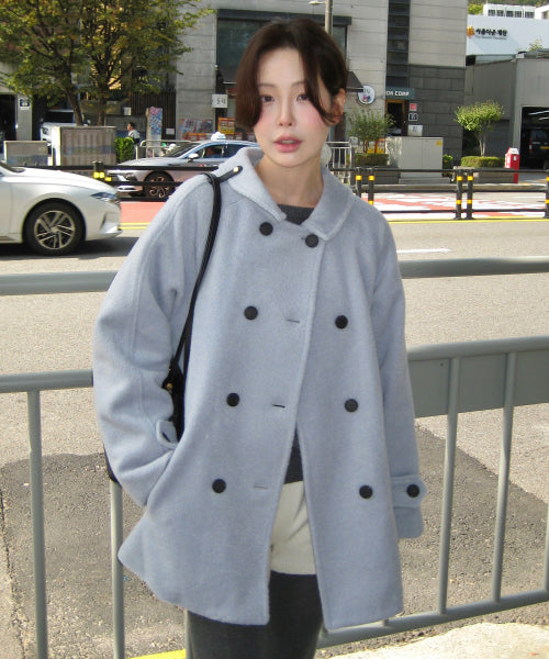 Melia Hair Ornament Wool Half Coat (Gray Blue)