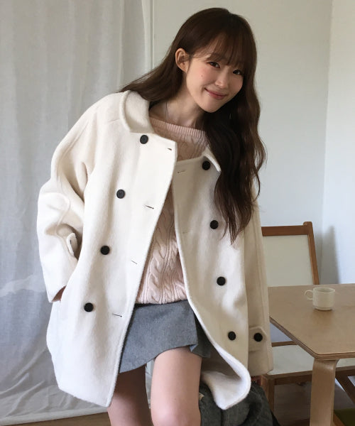 Melia Hairley Wool Half Coat (Ivory)