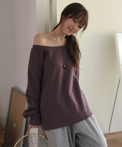 Zenk One Shoulder Embroidered Sweatshirt (Purple)