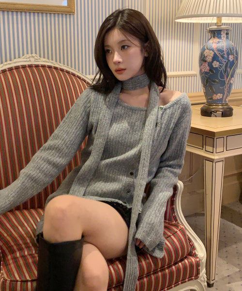 Layered wool knit dress (Gray)