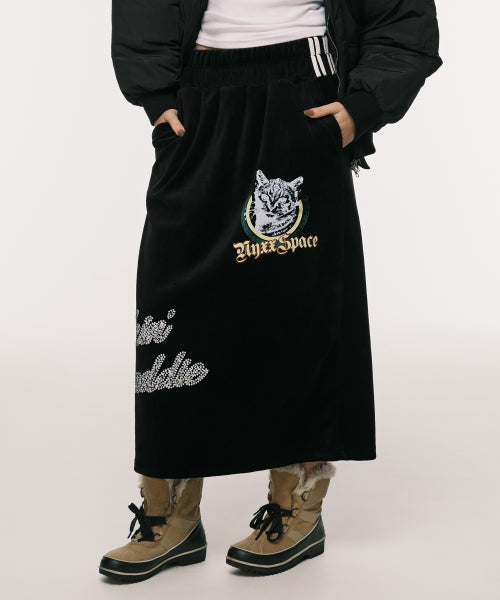 VELVET GRAPHIC SKIRT BLACK