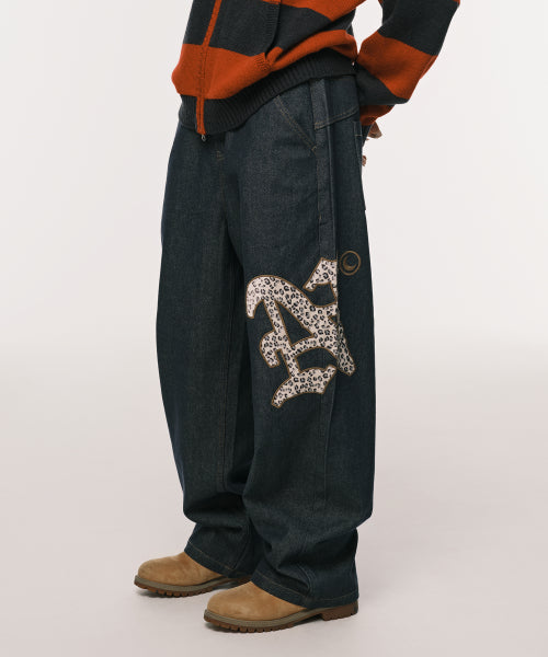 LETTER N DENIM PANTS BLUE