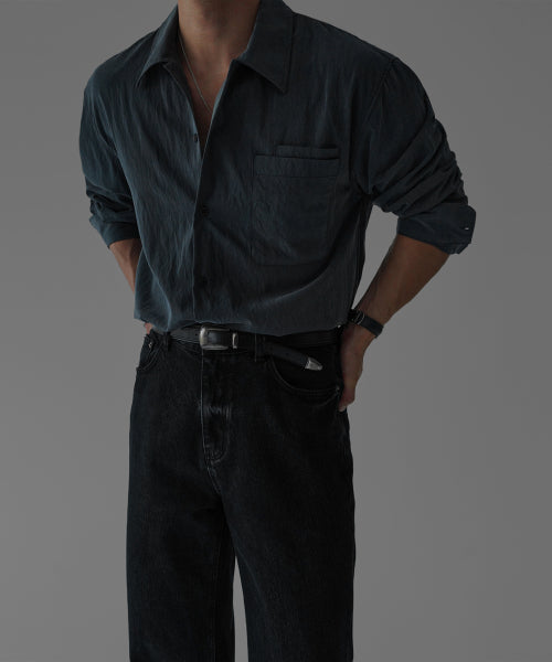 TEXTURED CONVERTIBLE COLLAR SHIRT [CHARCOAL]