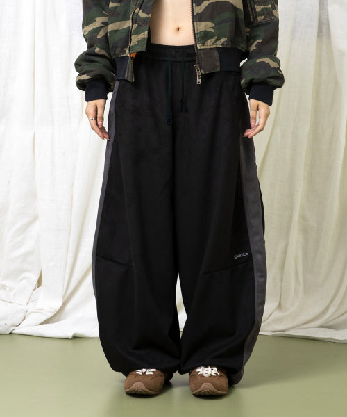 GP175 Side Color Block Suede Balloon Pants (BLACK)