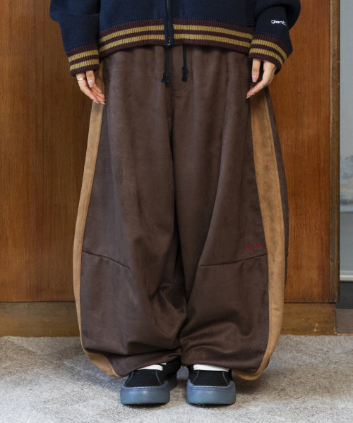 GP175 Side Color Block Suede Balloon Pants (BROWN)