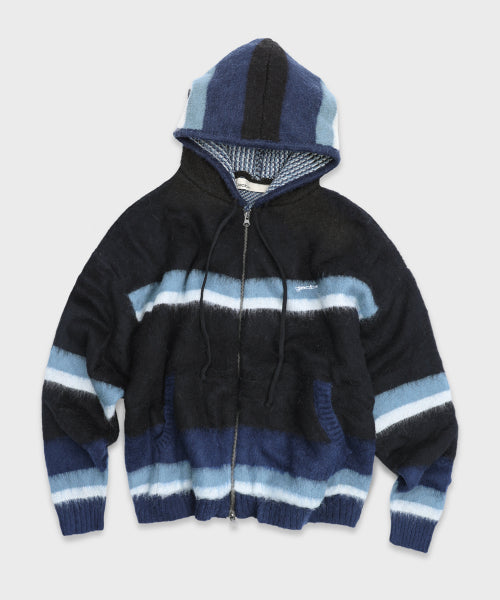 GNT061 Stripe Knitwear Zip-Up Hoodie (BLACK)