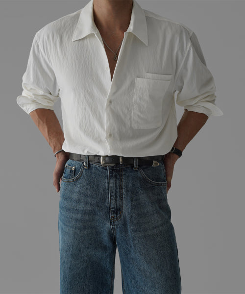TEXTURED CONVERTIBLE COLLAR SHIRT [IVORY]