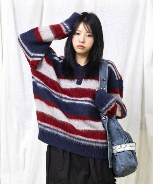 GNT080 Good Will Retro Stripe Hair Ornament (NAVY)