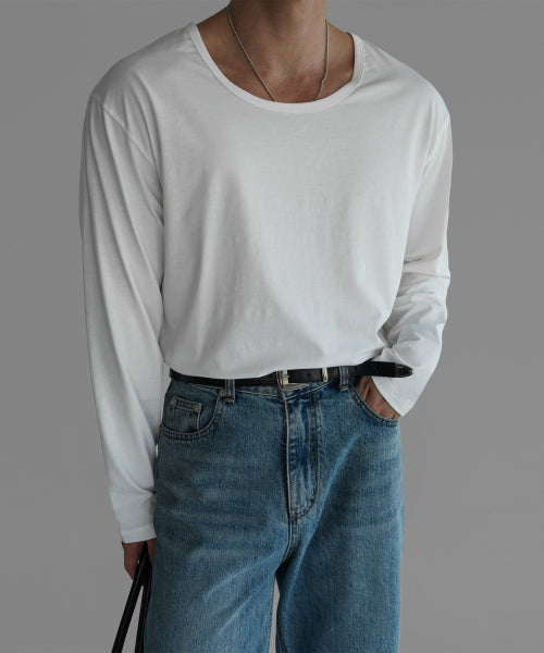 COTTON U NECK LONG SLEEVE T-SHIRT [IVORY]