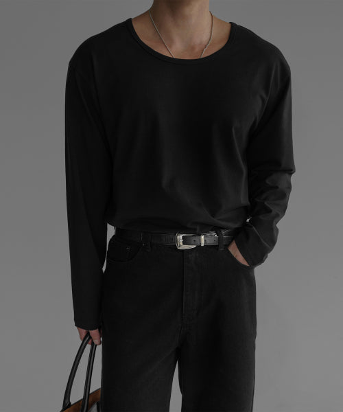 COTTON U NECK LONG SLEEVE T-SHIRT [BLACK]