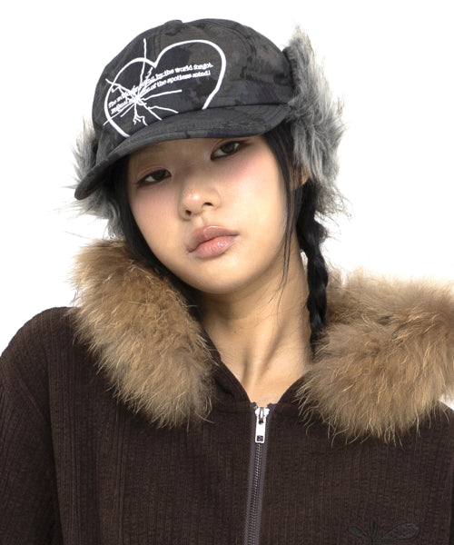 GC039 Camouflage Sunshine Heart Trapper Cap (BLACK CAMO)