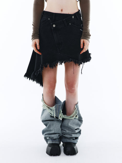 ASYMMETRIC CUT-OFF COTTON SKIRT BLACK