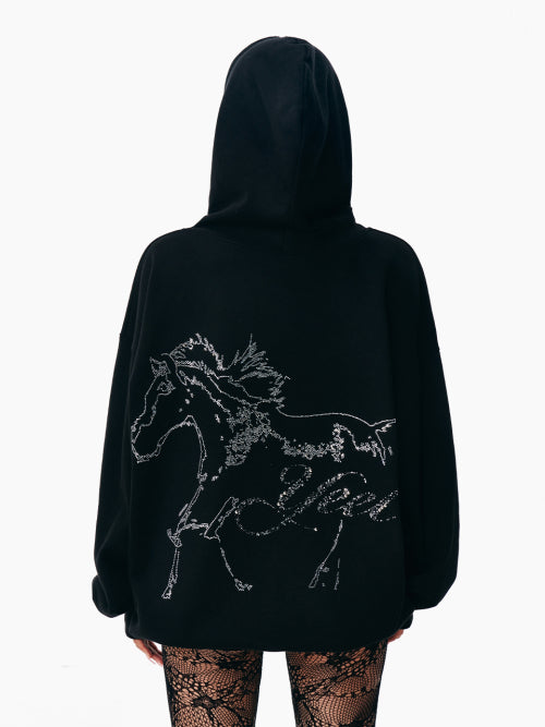 HORSE GRAPHICS CUBIC HOODIE BLACK