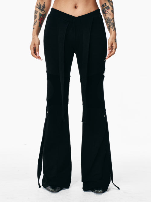 KNIT TRIM BOOTCUT PANTS BLACK