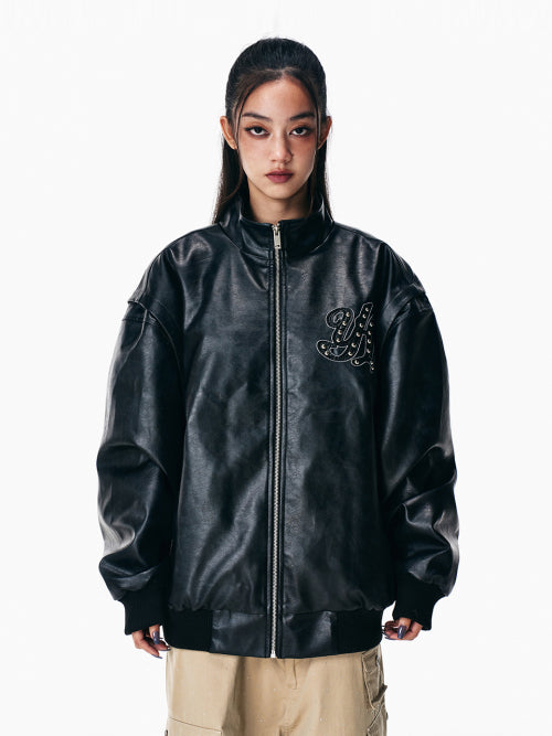 FAUX LEATHER WINGED JACKET BLACK