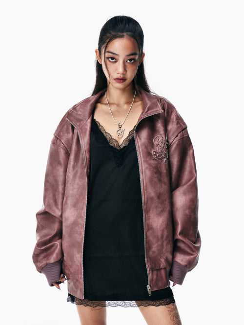 FAUX LEATHER WINGED JACKET PINK