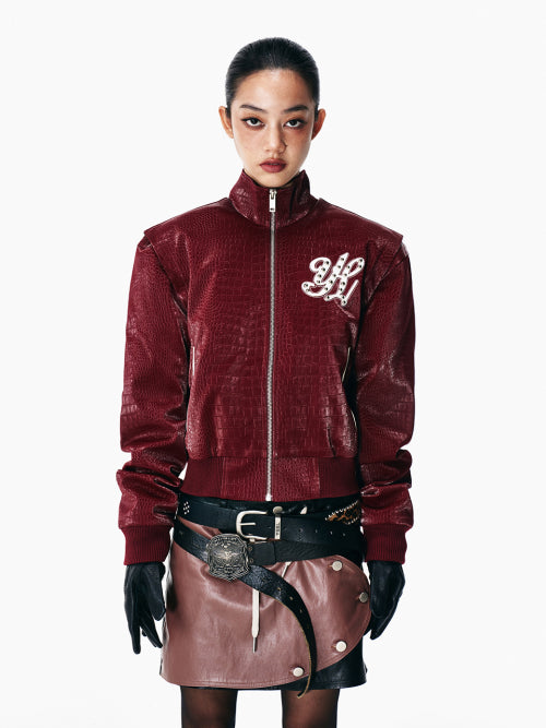 FAUX CROCODILE LEATHER WINGED JACKET WINE
