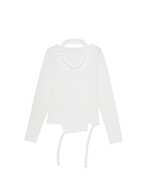 STUDDED HALTER LAYERED TOP WHITE