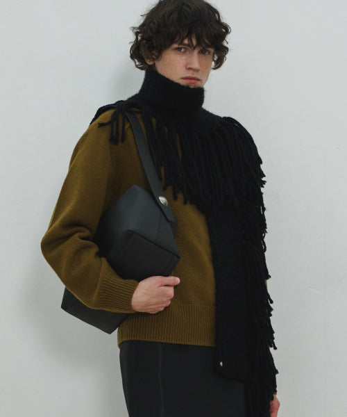 HANDMADE Fringe Knit Muffler / Black