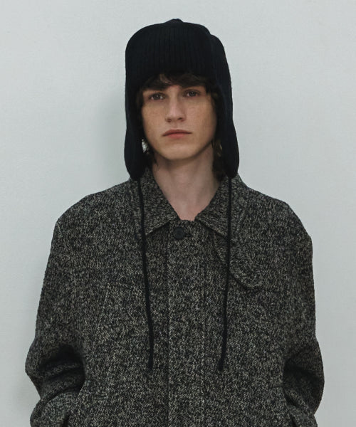 Ear Flap Wool Knit Hat / Black