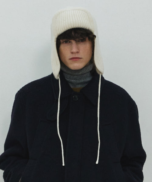 Ear Flap Wool Knit Hat / Ivory