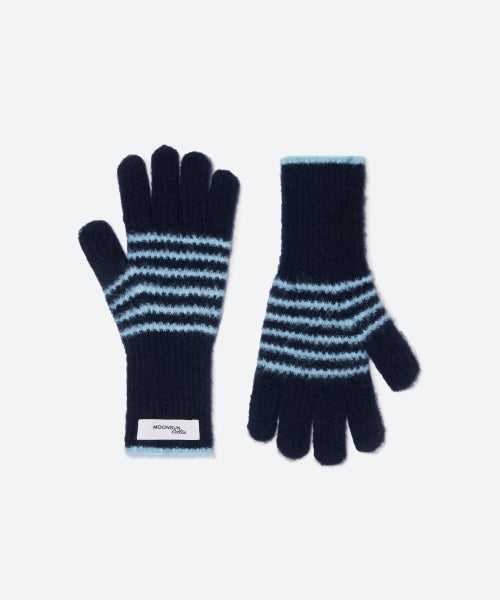 M.C Stripe Hairy Knit Glove / Navy