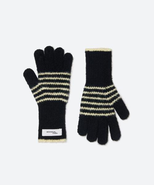 M.C Stripe Hairy Knit Glove / Black