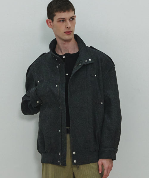 UNISEX, 4 Pocket Oversized Wool Blouson / Charcoal
