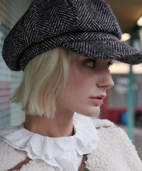 Wool Neps Newsboy Cap (Black)