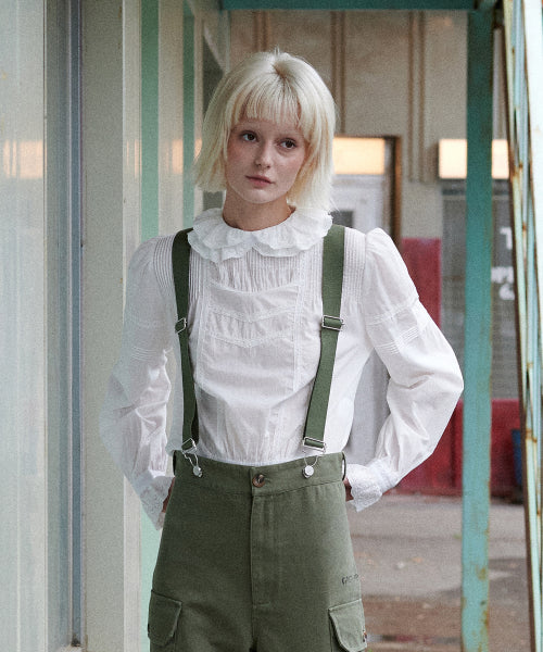 Rosette Lace Pintuck Blouse (Ivory)