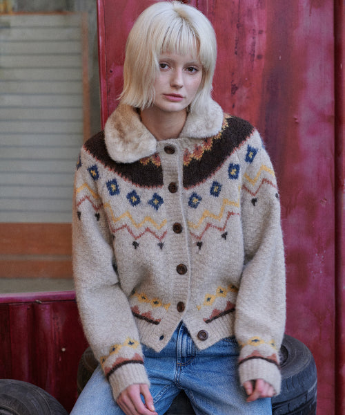 2-Way Fur Collar Cardigan (Beige)