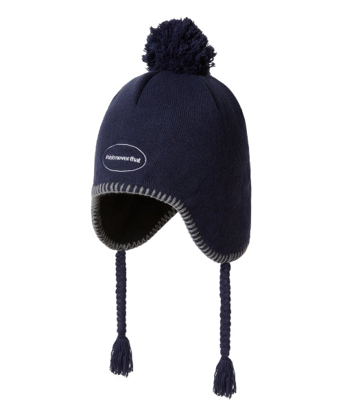 Pom Earflap Beanie Navy