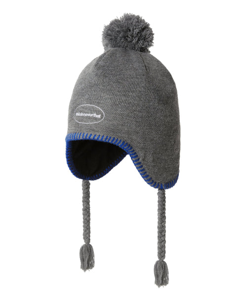 Pom Earflap Beanie Grey