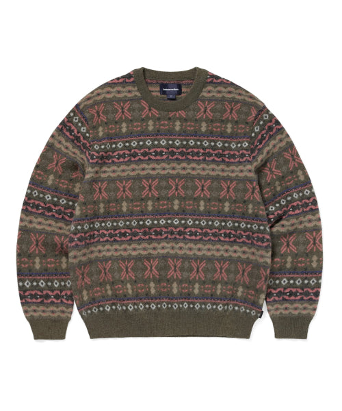 Fair Isle Knit Sweater Olive Green