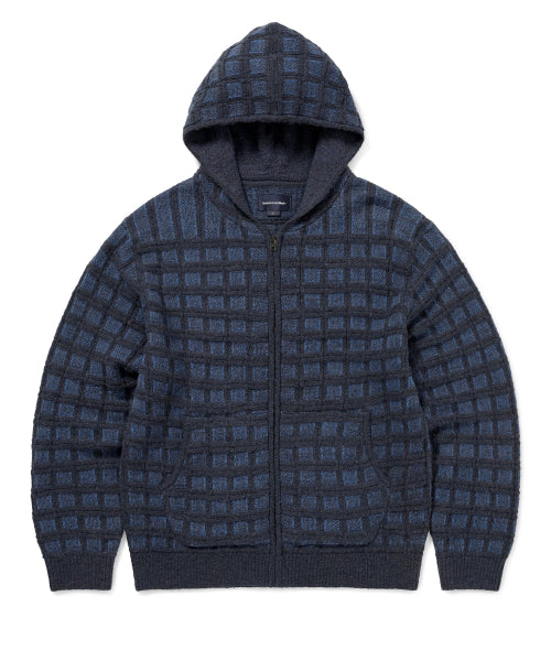 Textured Knit Zip Hoodie Navy