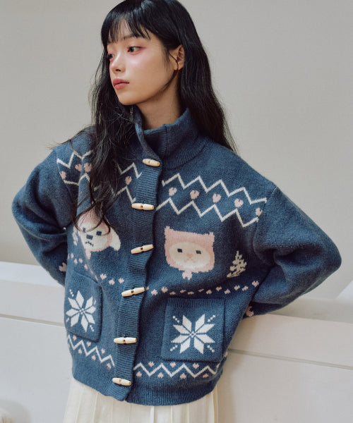 Tsuki Jacquard Cardigan [DEEP BLUE]