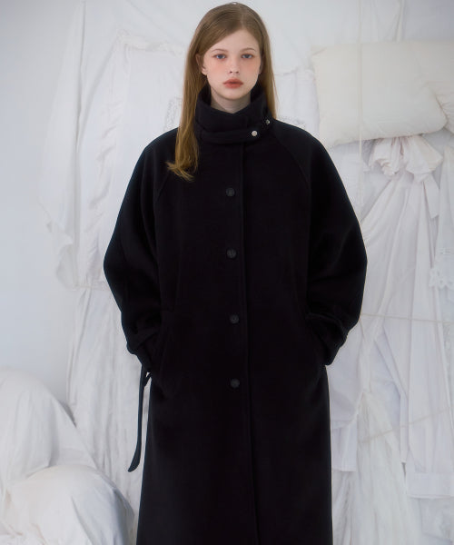 Half-neck Overfit Long Coat [Black]