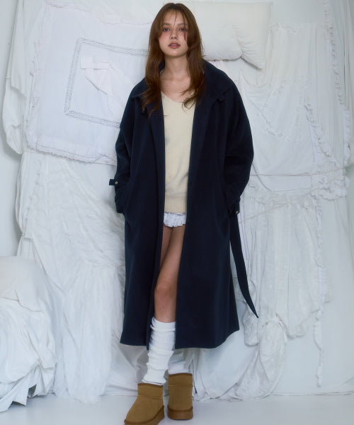 Half-neck Overfit Long Coat [Navy]