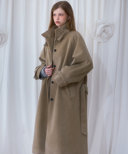 Half-neck Overfit Long Coat [Beige]