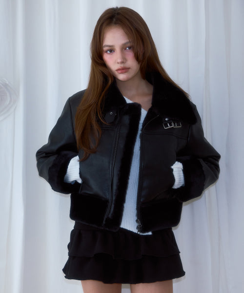Crop Leather Mustang [Black]