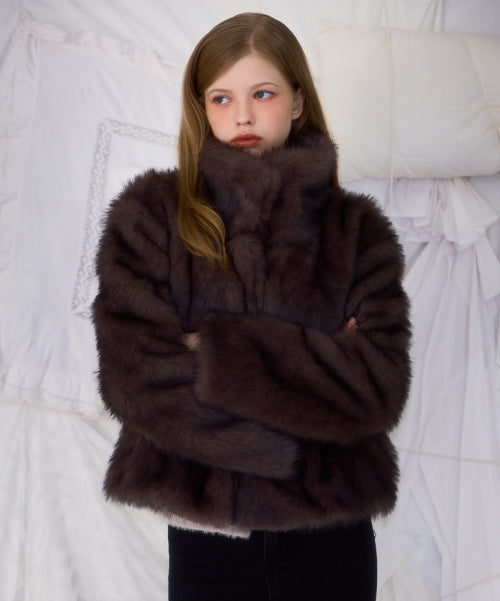 Crop Mix Fur Jacket [Brown]