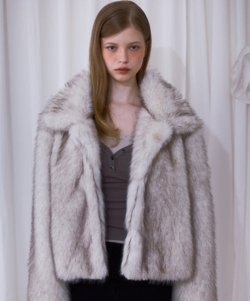 Crop Mix Fur Jacket [Beige]